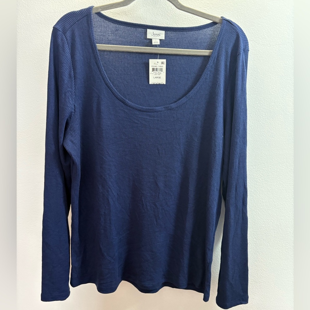 Jenni Intimates Blue Waffle Knit Scoop Neck Lounge Sleep Top L